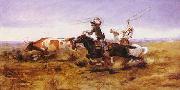 Charles M Russell O.H.Cowboys Roping a Steer oil painting reproduction